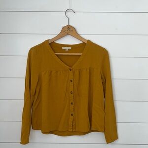 Copper Key Women’s yellow V neck button blouse